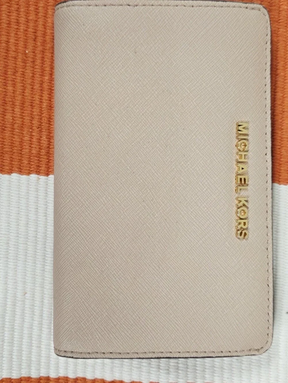 Michael Kors Light Pink Saffiano Travel Wallet with Gold Logo